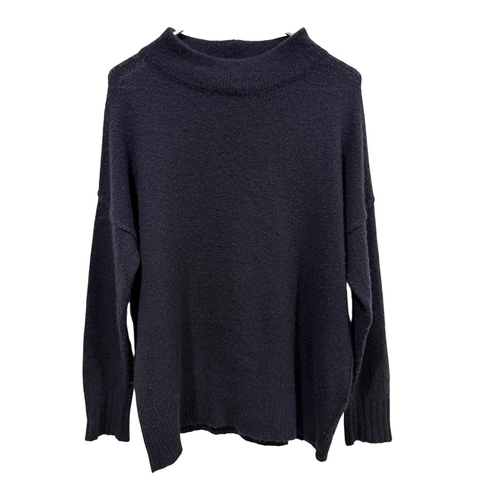 360 Cashmere Monica Sweater Navy Blue 100% Cashmere Mock Neck Ladder Back Small